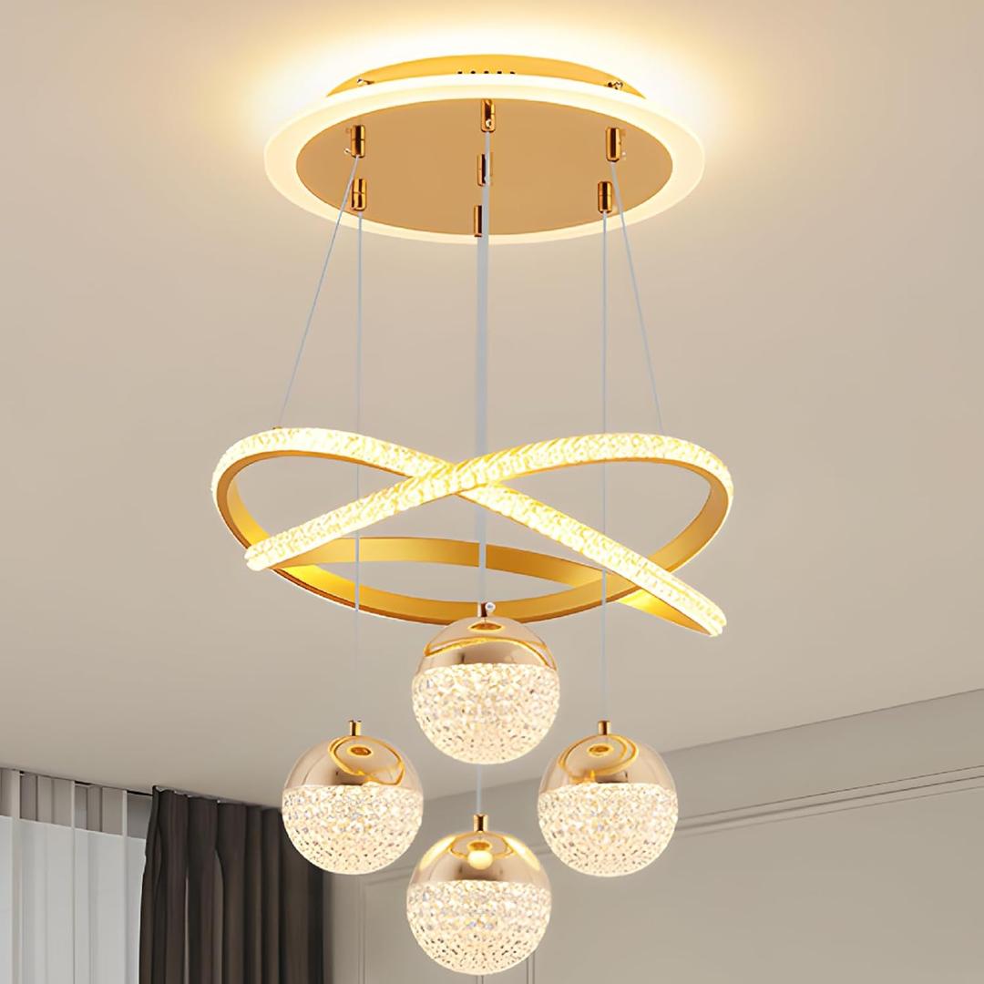 Modern Gold LED Chandeliers, LED Pendant Light Dining Room Light Fixtures Over Table Adjustable Modern Chandeliers for Dining Room Kitchen Island Living Room Bedroom