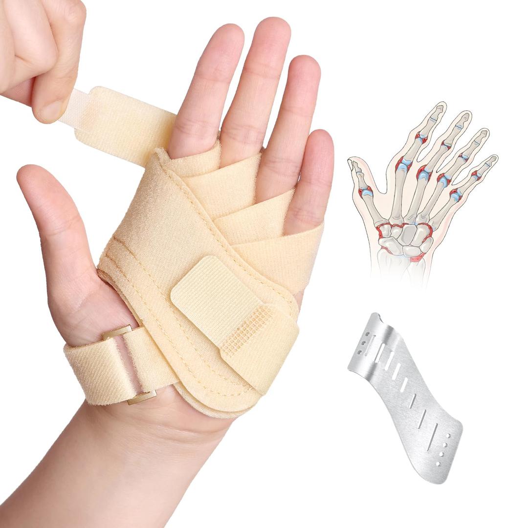 DrFinger Finger Ulnar Deviation Splint Brace, Finger Joint Deviation Orthopedic Corrector With Metal Bracket-Beige-(Left-M)