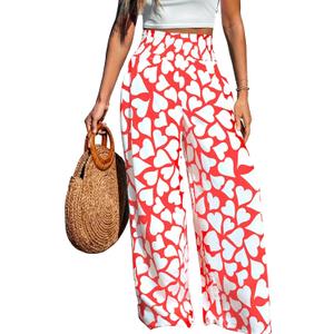 LOTUCY Women's Casual Pants Elastic High Waist Drawstring Graphic Print Palazzo Wide Leg Loose Pants