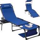 FUNDANGO Heavy Duty Tanning Chair with Face Hole & Canopy, 400lbs Beach Lounge Chair with Side Table, 5-Position Sun Lounger for Outdoor Patio Pool-Face Down Chaise with Anti-Pinch Safety Lock,Blue