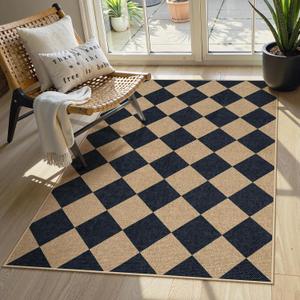 Lahome Colette Checkered Easy Jute 3x5 Outdoor Patio Rug, Washable Rugs for Entryway Diamond Indoor Outdoor Living Room Carpet, Farmhouse Neutral Non Slip Black Door Carpet for Backyard Bedroom (Black/Checkerboard -2)