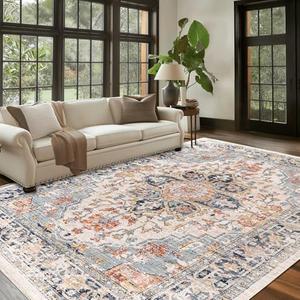 QD-Udreamy Area Rugs for Living Room , 2x12 Area Rugs, Machine Washable Rugs Non-Slip, Stain Resistant Soft Boho Vintage Large Carpet Low Pile Thin Rugs for Living Room Bedroom, 2x12