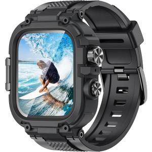 Goton IP68 Waterproof Rugged Band for Apple Watch 46mm with Case build-in Screen Protector Heavy Duty Sport Strap Compatible with iWatch Series 11/10/9/8/7/6/5/4/SE (Matte Black)