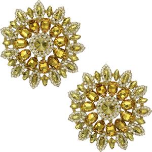PEARLY JUN 2 PCS Rhinestone Applique Yellow Gold Flower Crystal Patches Trim Clothing Diamond Embellishments for Bridal Wedding DIY Dresses Fabric Accessories