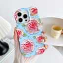 XIZYO Case for iPhone 13 Pro, Colorful Retro Oil Painting Flower Cute Floral Aesthetic Curly Wave Frame Hybrid Protective 2-Layer Hard Shell Soft TPU Shockproof Cover Women Girls-Rose Flower/Blue