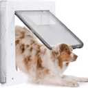 Weatherproof Plastic Dog Door with Secure Locking Panel, Durable White Pet Door 8.5"x11.5" for Large Dogs & Pets, Easy Install for Interior & Exterior Doors, Walls, Screens (Medium)