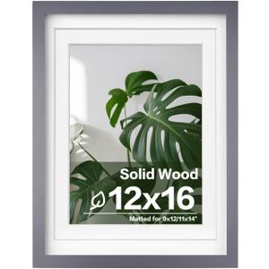 Egofine 12x16 Picture Frames with Plexiglass, Display Pictures 9x12/11x14 with Mat or 12x16 Without Mat for Wall Mounting,Dark Grey