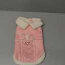 SMALLLEE_LUCKY_STORE Fleece Dog Coat for Small Dog Girls, Pet Harness Jacket with Bow and D-Ring, Soft Vest Fall Winter Clothes with Fuzzy Collar Chihuahua Yorkie Cat Apparel, Pink, M