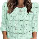 Sampeel Women Blouses Dressy Casual 3/4 Length Sleeve Tops Eyelet Lace Spring Summer Shirts Beach Vacation Clothes (Green, XL)