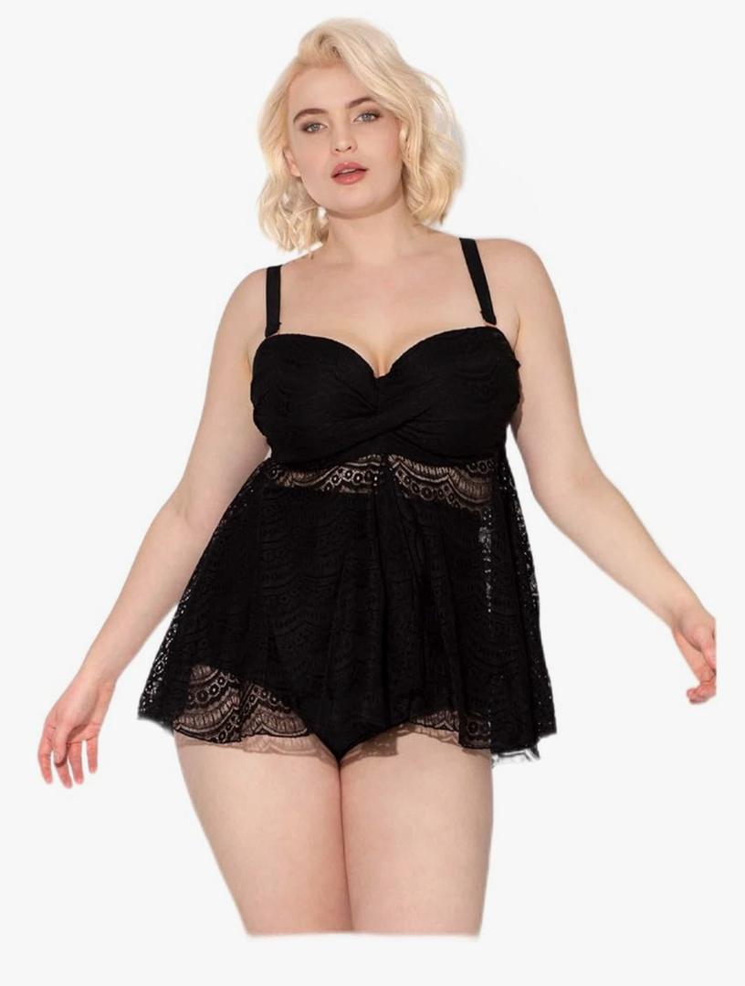 Smart & Sexy Women's Plus-Size Swimwear Top – Twist Bandeau Tankini with Built-in Support, 38DDD