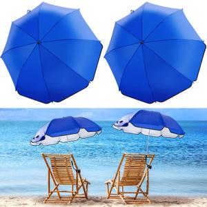 Buryeah 2 Pcs Automatic Chair Umbrella with Universal Clamp 44" UPF 50+ Portable Clamp on Beach Chair Adjustable Wheelchair Umbrella for Outdoor Patio Parasol (Blue)