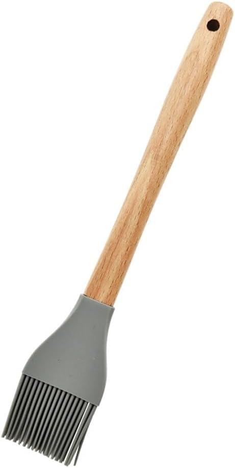 Basting Brushes Wooden Handle Barbecue Brush Silicone Oil Brush Split for Oil, Sauce, Butter(Gray) (24.7x4.2cm)