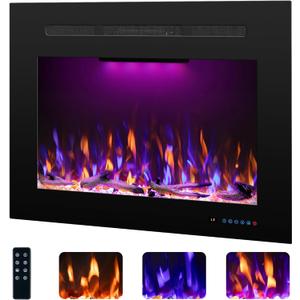 29.6" W Rear Electric Fireplace Inserts with 3 Flame & Top Light, Recessed Fireplace Heater with Thermostat, 750/1500W, Crackling Sound, Logs & Crystals, Timer, No Wall Mount
