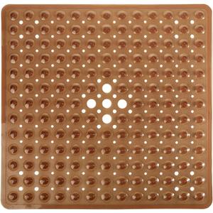 Yimobra Shower Stall Mat Non Slip, 21x21 Inch, Soft Square Bath Mat for Shower with Suction Cups and Drain Holes, Stall Floor Mats for Bathroom, Machine Washable, Bathroom Accessories,Clear Brown (21 x 21 Inches)