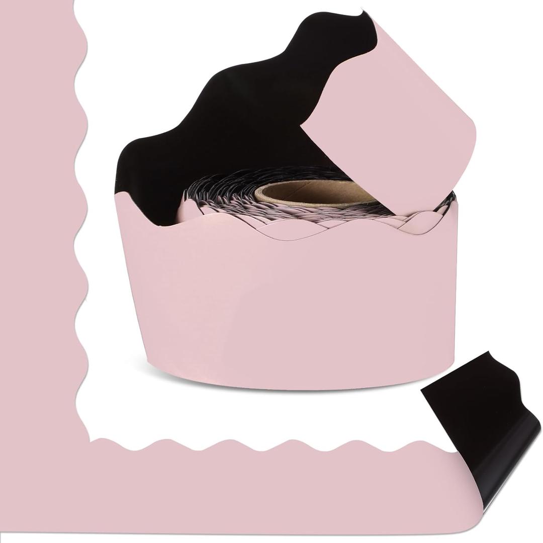 Tenceur 48 Ft x 2.75 Inch Large Magnetic Bulletin Board Borders Bulletin Boarder Trim for Classroom Whiteboard Decorations Scalloped Trim for Office Chalkboard Home Decoration (Deep Pink)