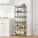 Homdox 6-Tier Rolling Wire Basket Shelf, Adjustable Metal Storage Rack with Wheels for Pantry, Kitchen, Bathroom, Laundry Room and Closet, 17" W x 12" D x 65" H, Black