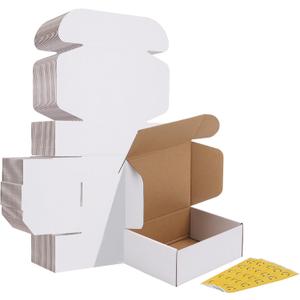 HORLIMER 8x6x3 inches Shipping Boxes Set of 25, White Corrugated Cardboard Box Literature Mailer, 25 Stickers Included