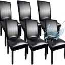 Leather Chair Covers for Dining Chairs Set of 6, Super Stretch Waterproof Kitchen Chair Covers Thickened Washable Dining Chair Slipcovers Black Chair Seat Covers for Dining/Kitchen/Banquet