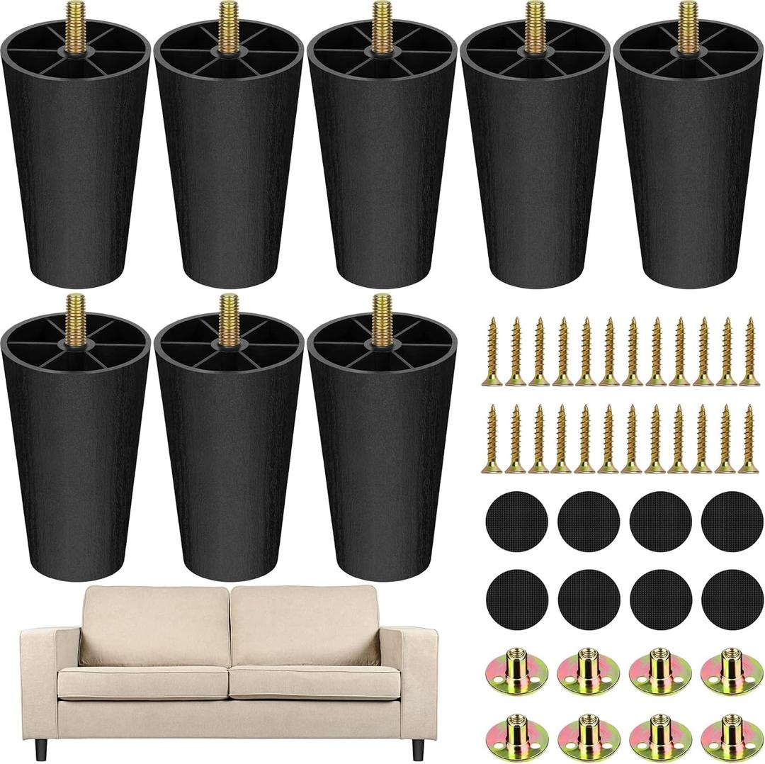 TURSTIN 8 Pack 4 Inch Plastic Furniture Legs with M8 T-Nuts Screws Tapered Sofa Couch and Chair Legs Replacement Furniture Legs for DIY Projects Sofas Coffee Tables Dressers Beds TURSTIN 8 Pack 4 Inch Plastic Furniture Legs with M8 T-Nuts Screws Tapered Sofa Couch and Chair Legs Replacement Furniture Legs for DIY Projects Sofas Coffee Tables Dressers Beds