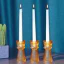 VOHO Vintage Ribbed Taper Candle Holders Set of 3, Boho Amber Candle Sticks Holder Decor Fall Centerpieces for Tables Thanksgiving, Minimalist Tapered Candlestick Holders for Tea Light & Taper Candles