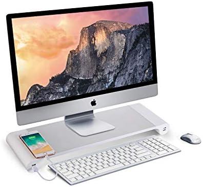PG Desktop monitor stand with 4 USB charging ports - Convenient keyboard organiser and monitor raising stand for laptops, TVs, printers, fax machines and computers - Convenient desktop organiser