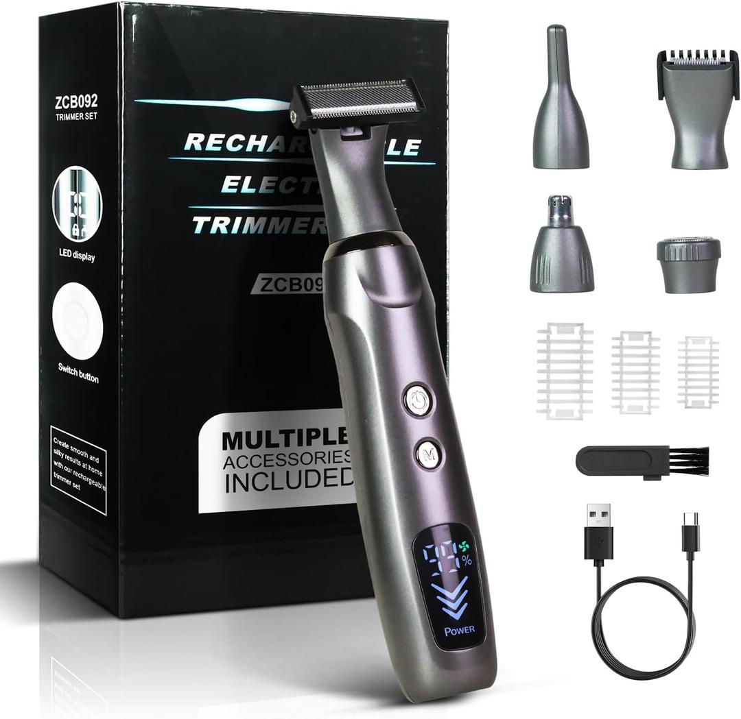 Back Shaver for Men, LED Display Mens Back Shaver, Rechargeable, Safety Lock, IPX7, Multi-Functional Back Trimmer for Men,(Ink Black)