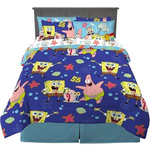 Franco Kids Bedding Super Soft Comforter and Sheet Set with Sham, 7 Piece Full Size, Spongebob Squarepants