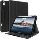 H HOLIMET Case for iPad Air 11" 2026 M4/M3 (2025)/ M2 (2024)/ iPad Air 4th & 5th Generation10.9 Inch 2022/2020 Soft Back Shockproof Protective Cover with Pencil Holder Vegan Leather Auto Sleep/Wake (Black 2nd)