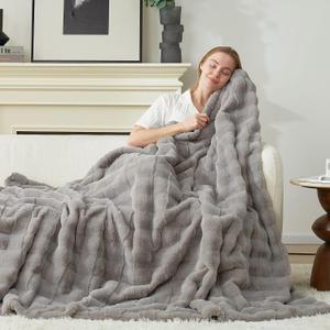 Cozy Bliss Fluffy Faux Fur Throw Blanket for Couch,Warm Cozy Soft Grey Throw Blankets for Sofa Bed Living Room,50x60 Inches