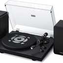 QLEARSOUL SoulBox S1 Vinyl Record Player with Stereo Speakers, Turntable with Built-in Preamp, S-Shaped Tonearm, 33/45 RPM - Black