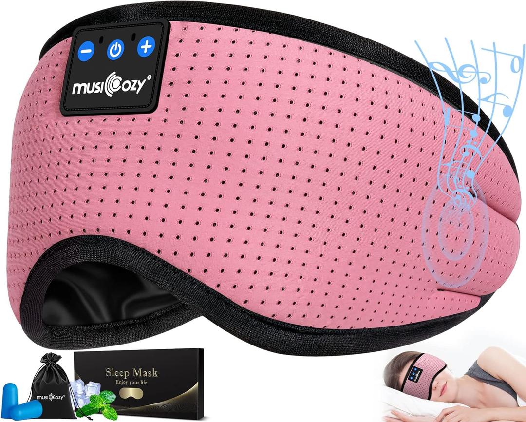 MUSICOZY Bluetooth 5.4 Sleep Headphones Eye Mask, Breathable Sleeping Headband Headphones with Wireless Earbuds Earphones for Side Sleepers Mom Women Cool Tech Unique Gifts Gadget (Rose Pink)
