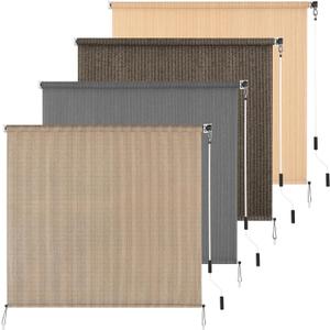 Outdoor Roller Shade 5' W x 6' L Cordless Patio Shades Roll Up Outdoors Blinds with UV Protection, Exterior Roller Shades Cloth for Porch Pergola, Walnut
