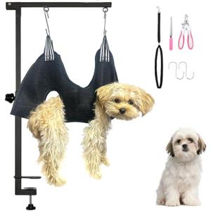 Dog Grooming Arm with Hammock & Loop  Professional Pet Grooming Kit for Small Dogs  Includes Nail Clippers & Nail File  Essential Dog Grooming Supplies for Home Use
