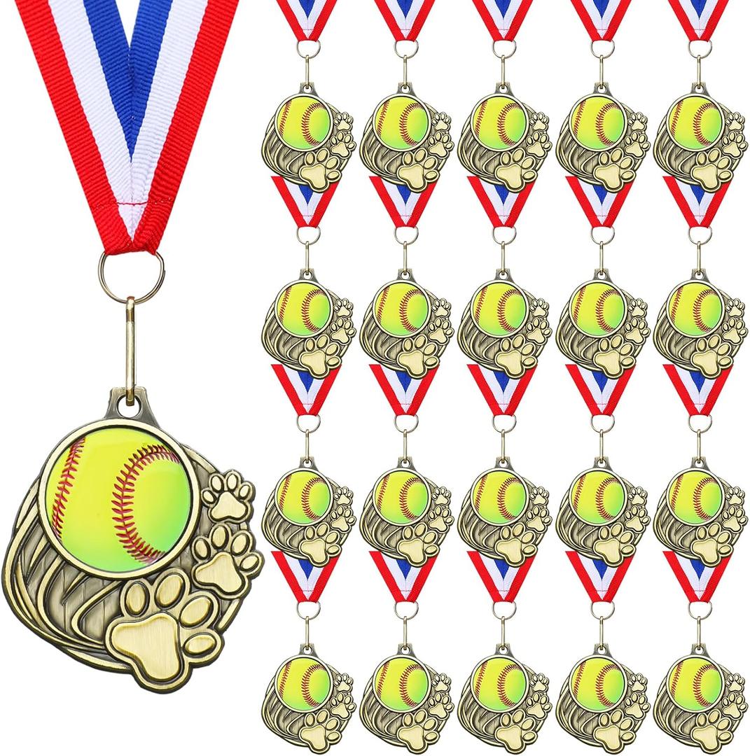 20 Pcs Paw Print Medals with Neck Ribbons 2'' Gold Medal for Awards Winner Encourage Team Participation for Kids Adults Trophy Award Prize Gift Team Competitions Party Favor Gifts