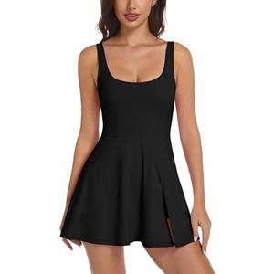 Womens Tennis Dress Built in Shorts & Bra Athletic Golf Active Workout Dress with Pockets M