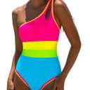Popvil One Piece Swimsuit 2025 Tummy Control Women Bathing Suit Shapewear Swimsuits Slimming Neon Cute Tie Back Swimwear, Size L-XL