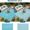 Garvee Reversible Outdoor Rug 9x12 for Patio, Waterproof Outdoor Area Rug, Modern Medallion Indoor Outdoor Rugs, Plastic Straw Rug for RV, Camping, Deck, Vintage Blue