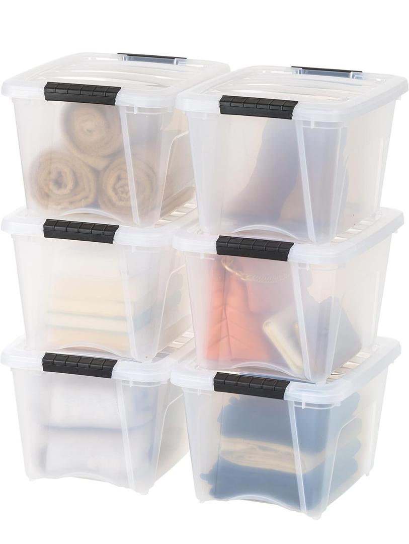 IRIS USA 19 QT Plastic Storage Box with Lid and Latches - 6 Pack - BPA-Free, See-Through Organizing Solution, Durable Nestable Stackable Containers, Secure Pull Handle - Clear