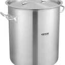 VEVOR Stainless Steel Stockpot, 42 Quart Large Cooking Pots, Cookware Sauce Pot with Strainer, Lid, and Handle, Heavy Duty Commercial Grade Stock Pot, Sanding Treatment, for Large Groups Events Silver