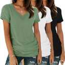 Women's Basic T Shirts Pack V Neck Short Sleeve Tees Loose Fit Tshirts Summer Casual Fashion Soft Tee Tops (L)
