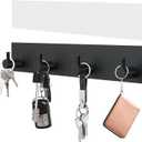VIS'V Key Holder Wall Mount, Large Metal Self Adhesive Key Hanger with 4 Hooks, No Drilling, Extra Adhesive Strip, Black