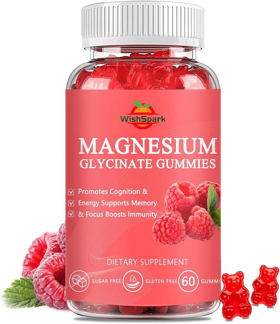 Magnesium Glycinate Gummies 500mg - Sugar Free Chelated Magnesium Potassium Supplement with Vitamin D, B6, CoQ10 for Relaxation, Calm Mood & Sleep Support - 60 Raspberry Magnesium Gummies, BB Date: 08/01/2026