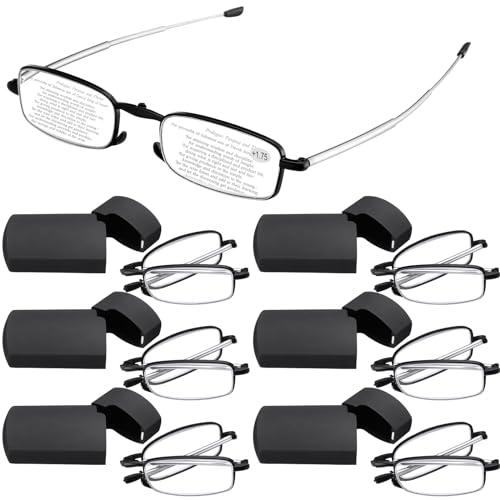 Coume 6 Pack Folding Reading Glasses Hard Cases Blue Light Blocking Men Women Foldable Computer Spring Hinge Readers(1.25x)