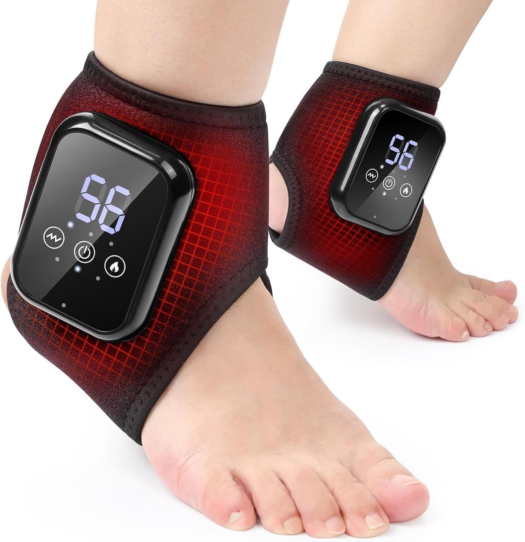 2-Pack Ankle Heating Pads with Massage, Ankle Massager for Pain Relief, Heated Wraps for Foot & Ankle, 3 Heat & Vibration Settings, Auto Shut-Off, Cord-Free Use for Daily Comfort & Active (Black)