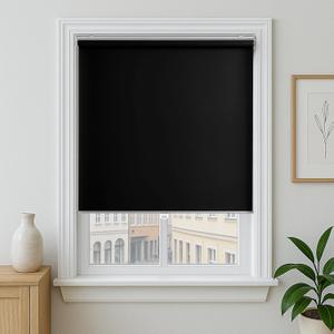 Blackout Roller Shades Cordless Blinds for Windows, Free-Stop Shades with Valance, Thermal Insulated Fabric, UV Protection, Natural Woven Blinds for Home and Office (33" W x 72" H, Black)