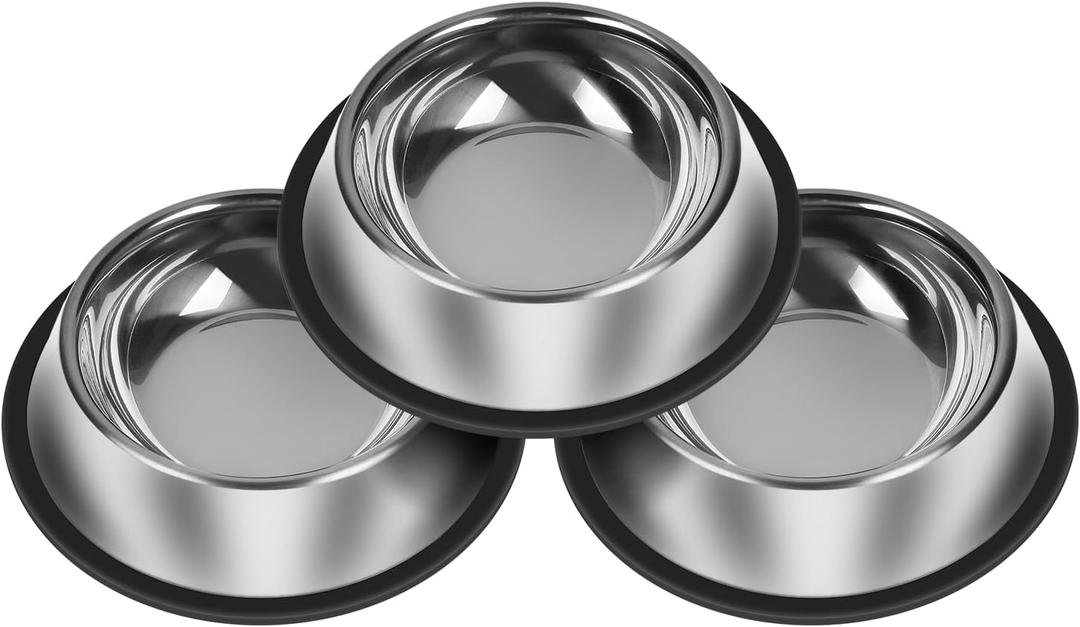 3Pcs Stainless Steel Dog Bowls Set - Non-Slip Food and Water Bowl 13 Oz - Dishwasher-Safe, Rust Resistant Metal Pet Bowls for Small/Medium/Large Sized Pets (Classic)