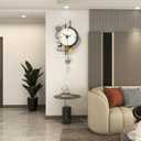 FLEBLE Large Wall Clocks for Living Room Decor Modern Pendulum Wall Clock Silent Quartz Battery Operated Non-Ticking for Bedroom Kitchen Office 24inch Black Metal Deer Clock Wall Decor for Home Indoor, 14*24 in