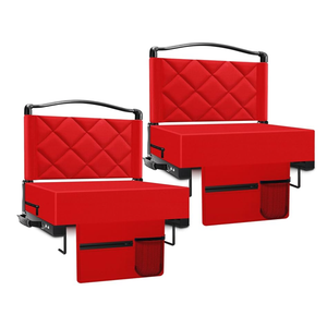Stadium Seats with Back Support and Cushion Thick Padded Bleacher Chairs with Shoulder Strap, Portable Folding Stadium Seat Chairs for Bleachers Include Cup Holder and Side Pocket (Red, 2pcs)