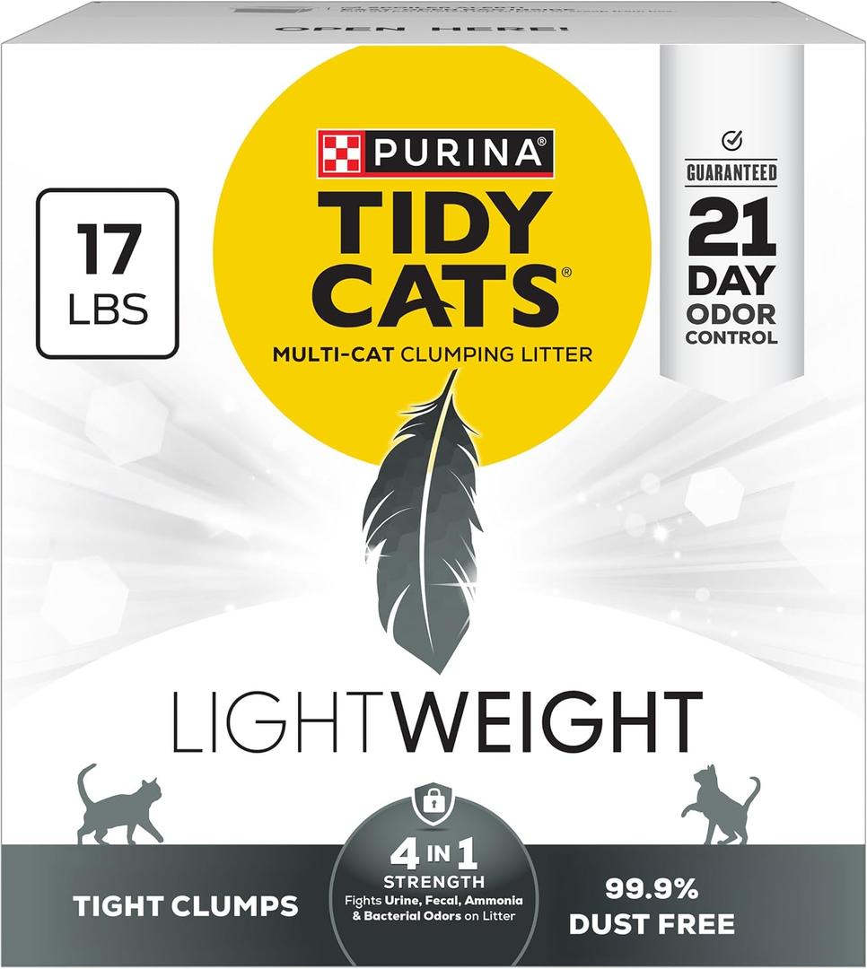 Purina Tidy Cats LightWeight4-In-1 Strength Multi-Cat, Odor control, Clumping, 99.9 Percent Dust Free Cat Litter - 17 lb. Box