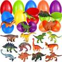 OCHIDO 12 Pack Easter Eggs Filled with Dinosaur Toy, Easter Basket Stuffers for Kids, Easter Basket Essentials, Easter Party Favors for Easter Egg Hunt Game, Classroom Rewards